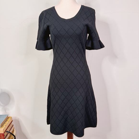 Opening Ceremony Knit Diamond Dress Black S Ruffle Sleeve Fit & Flare Classic - Picture 1 of 11